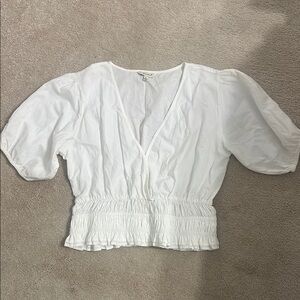 White Puff Sleeve Smocked Crop Top
